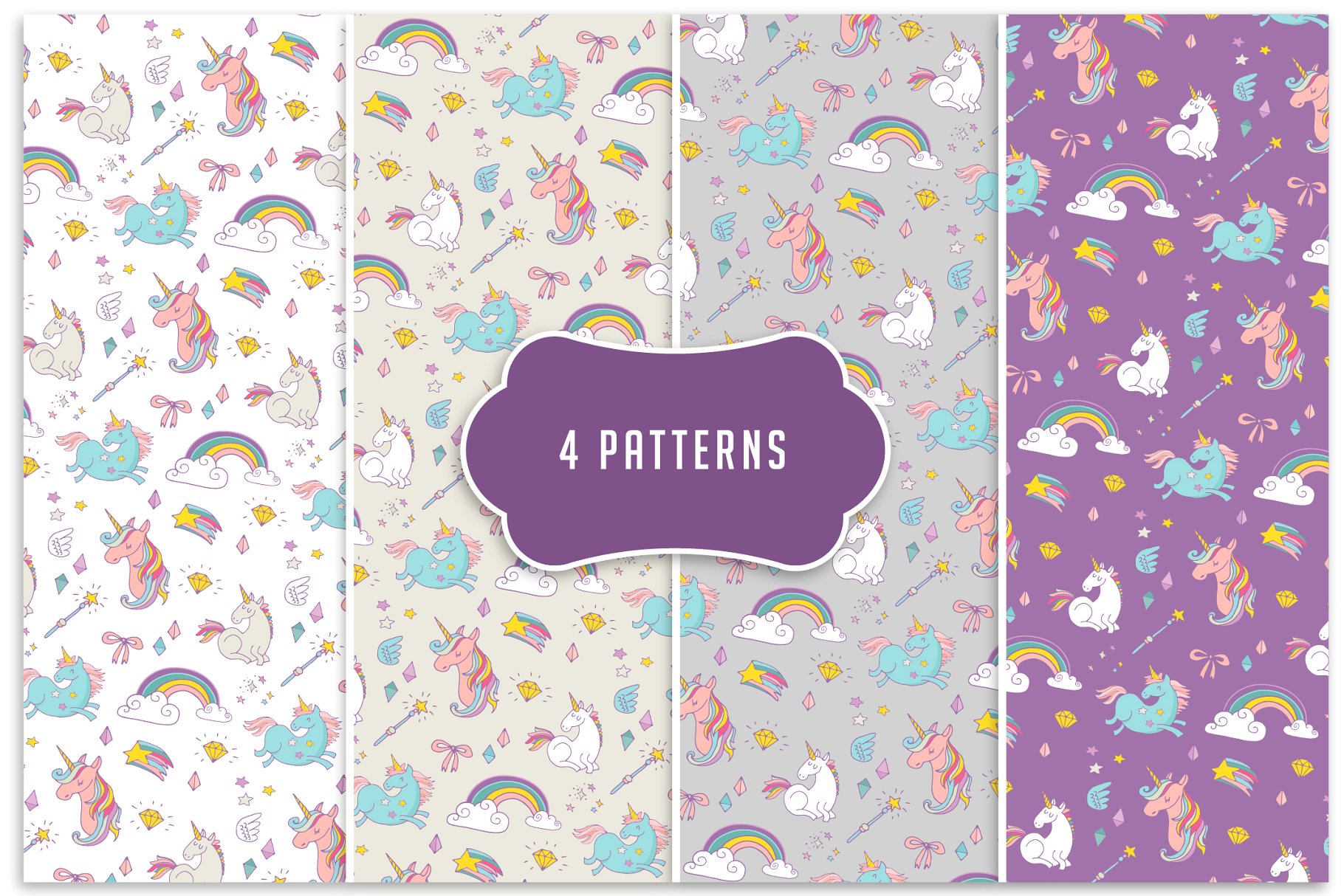 手绘魔法独角兽插图元素 Magic Unicorns collection插图(5)