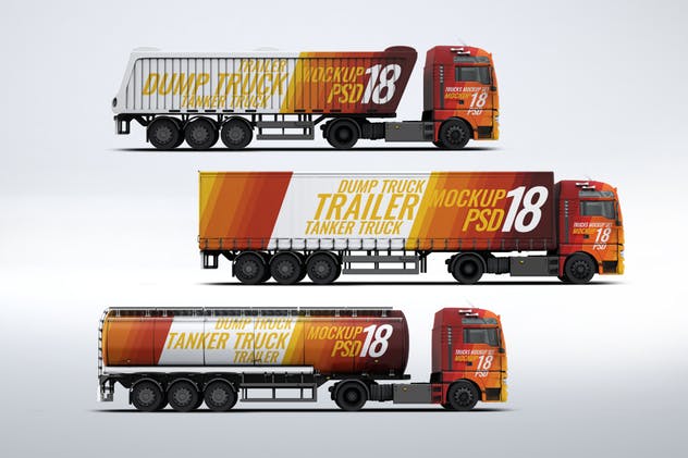 半挂车半挂卡车外观喷漆图案样机模板 Trucks Mock-Up插图(1)