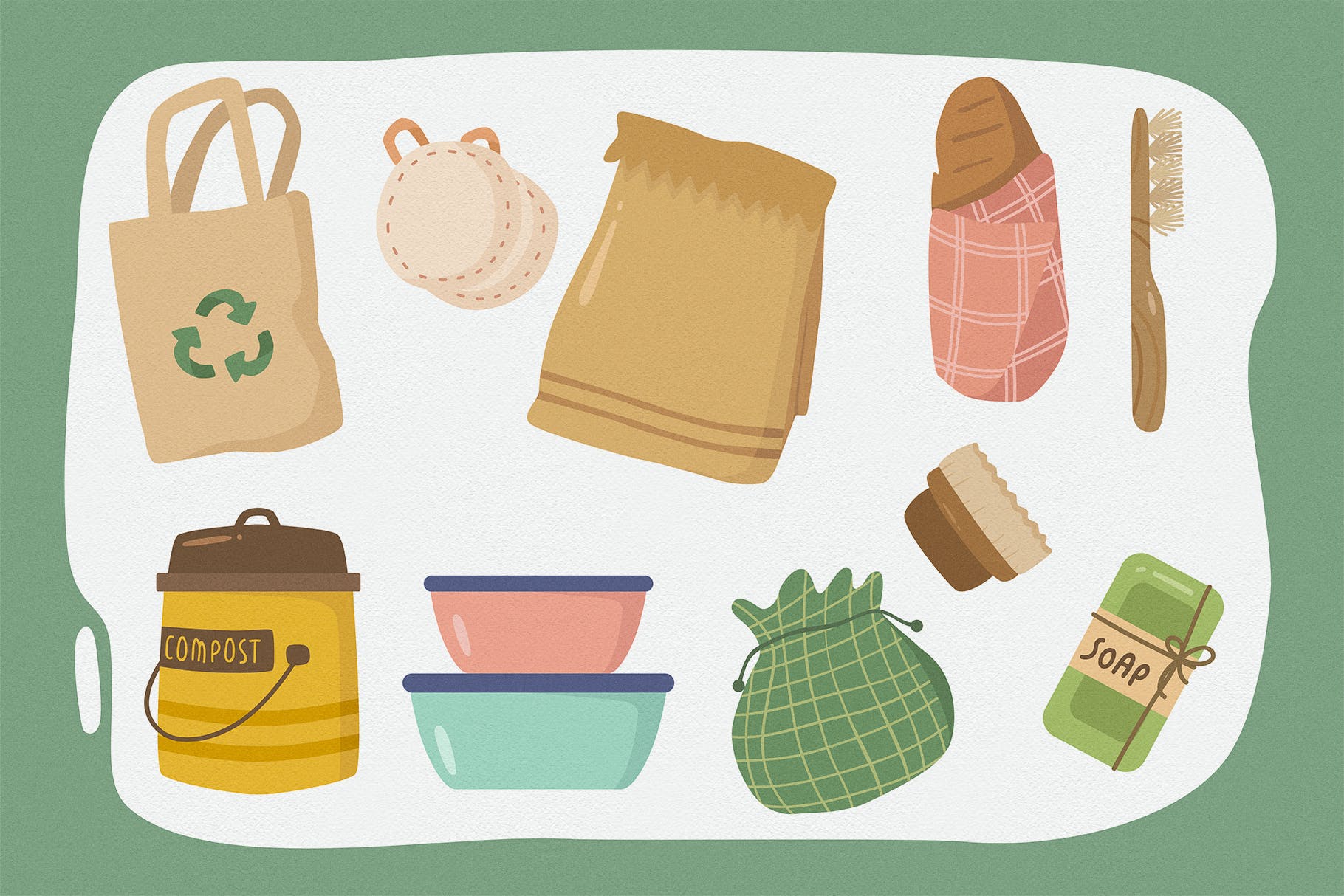 环保餐具环保主义主题矢量剪贴画素材 Zero Waste Vector CLipart Pack插图(2)