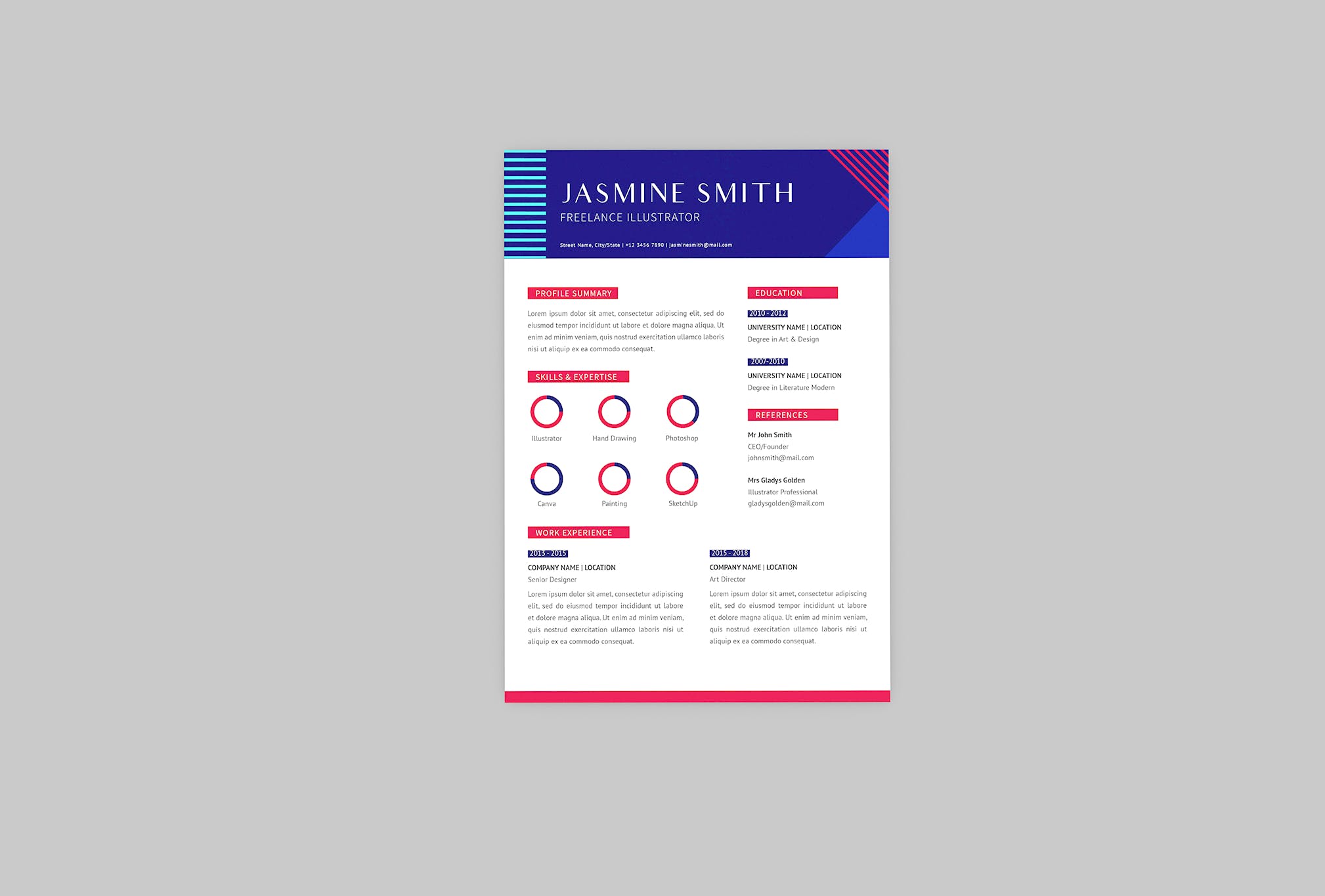 自由职业插画师三合一简历设计模板 Freelance Illustrator Resume Designer插图(2)
