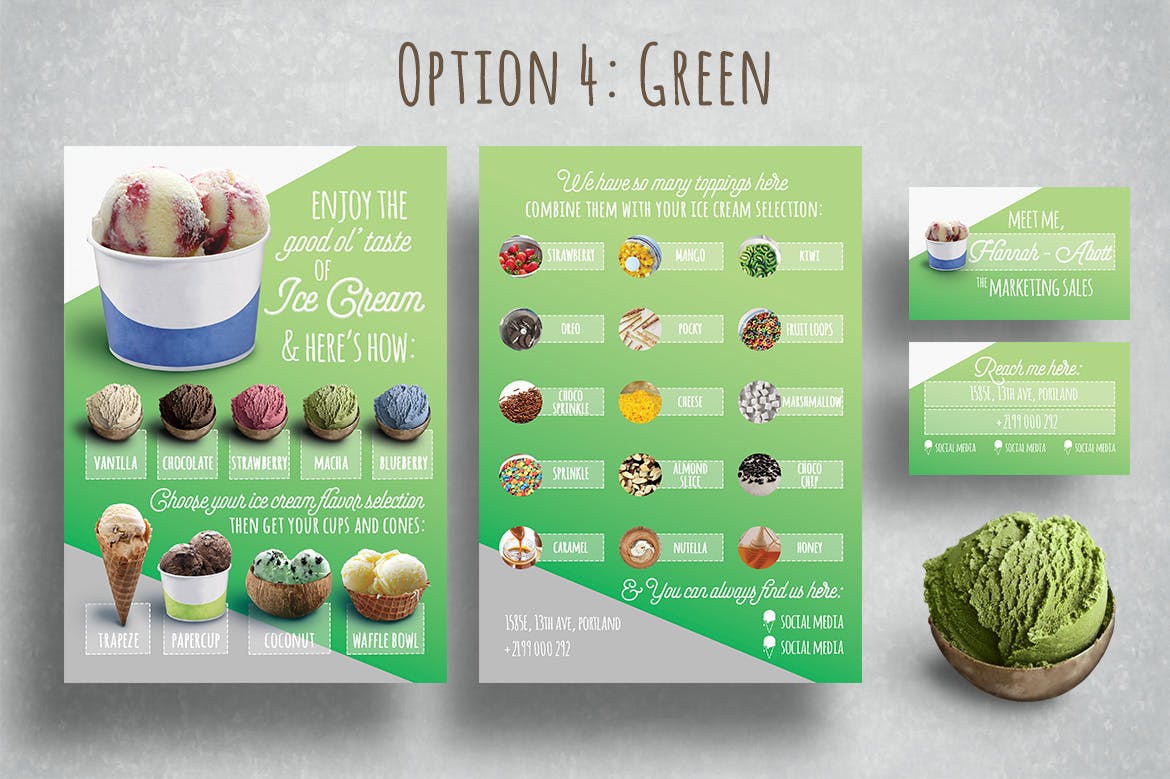 雪糕店宣传pop海报&名片设计模板素材 Modern Ice Cream Parlor Flyer插图(5)