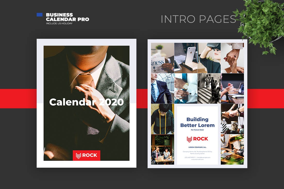 简约商务设计风格2020年日历表设计模板v1 2020 Clean Business Calendar with US Holiday插图(2)