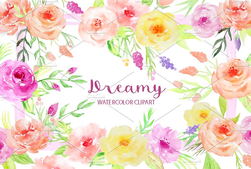 淡雅水彩花卉剪贴画合集 Watercolor Dreamy Collection插图
