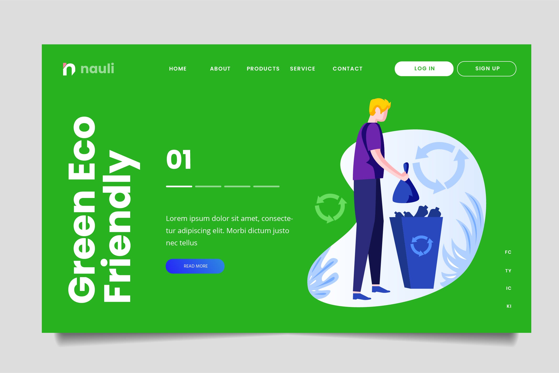 绿色环保回收主题网站设计矢量插画素材 Green Recycle Web Header PSD and AI Vector插图