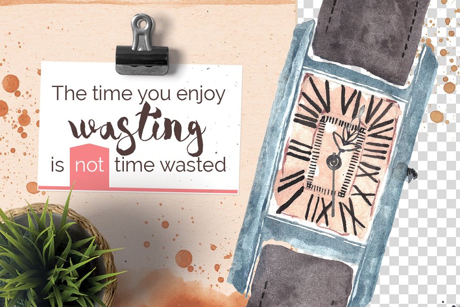 5款精心手绘水彩手表插画 5 watercolor watches插图(1)