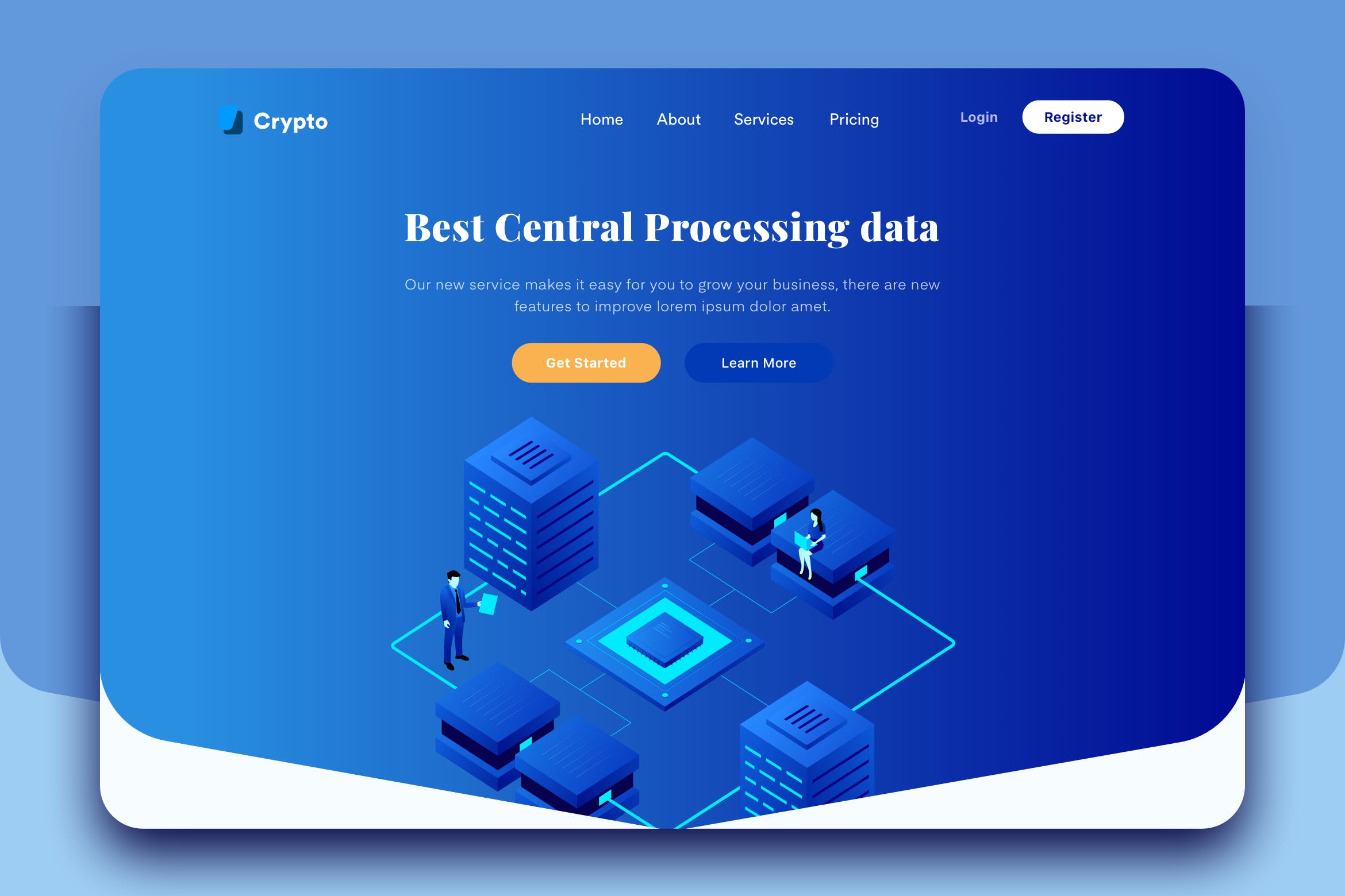 服务器数据处理概念主题网站矢量插画 Server Data Processing Desktop Header Illustration插图