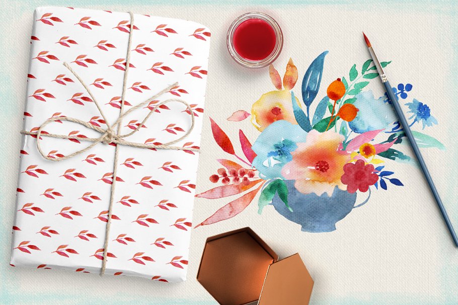 民族风水彩铺满样式花卉剪贴画 Contrast Flowers插图(1)