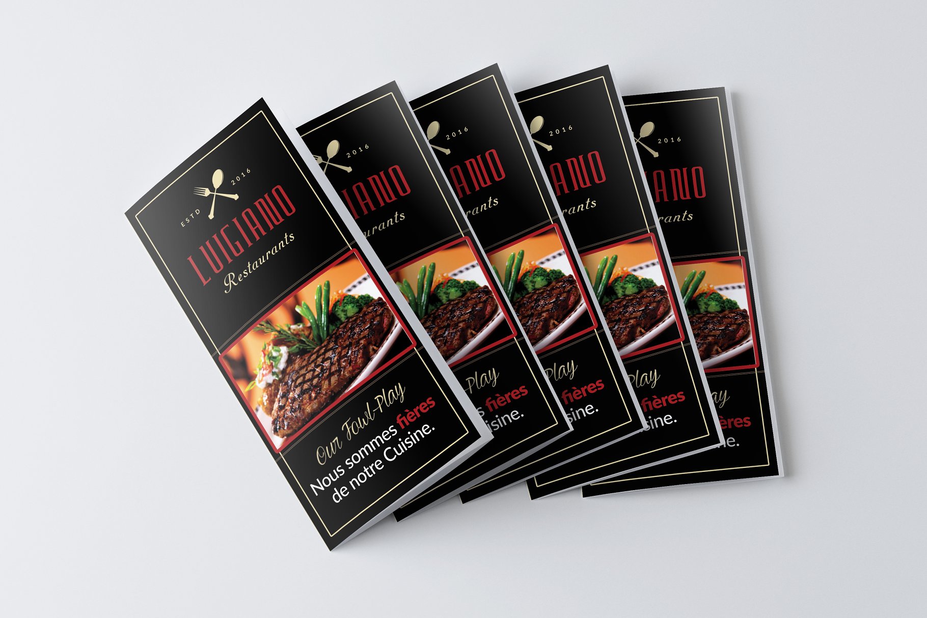 创意三折页西餐馆菜单模板 Restaurant Food Menu Trifold插图(1)