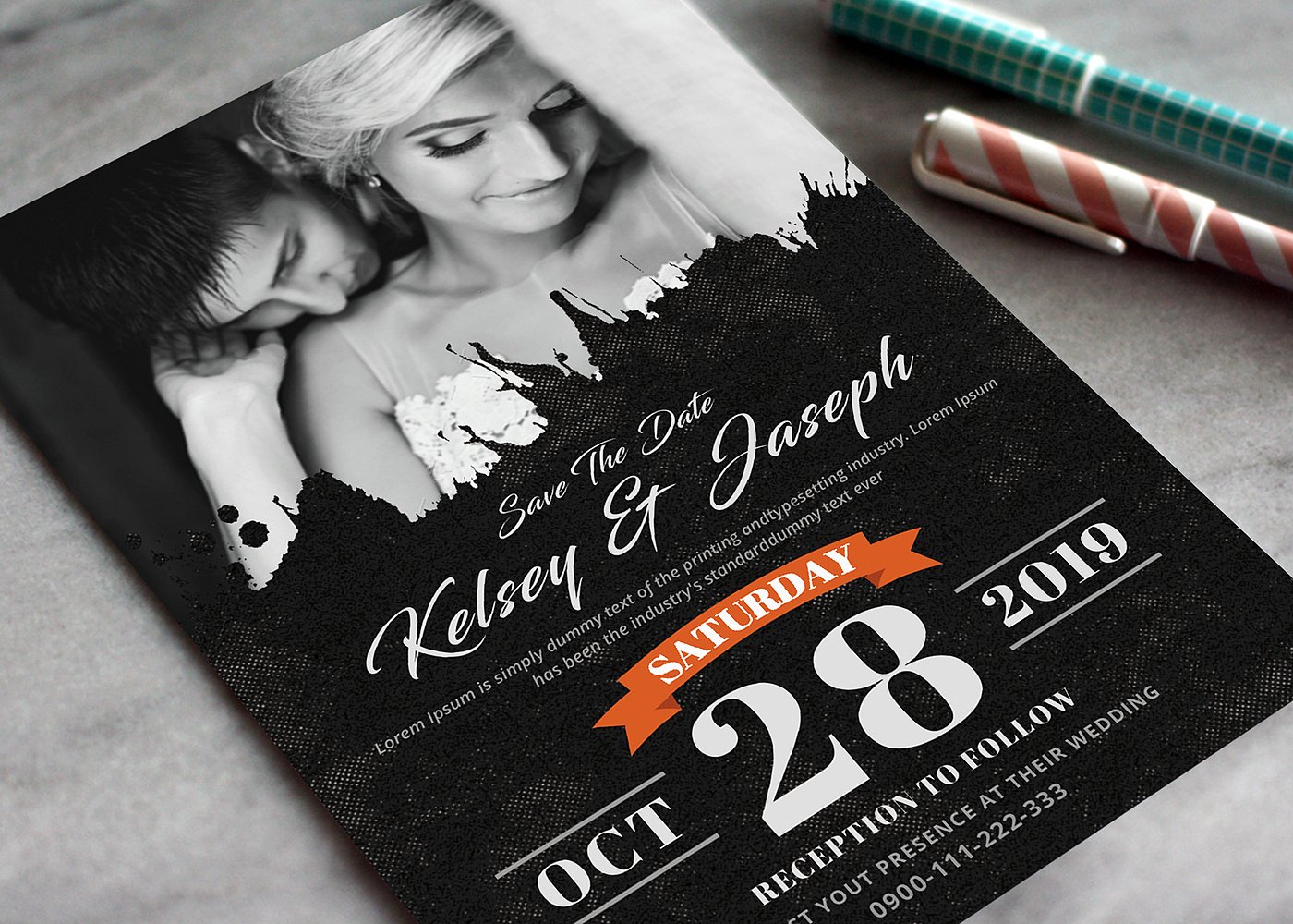 海报风格婚礼邀请函设计套装 Wedding Invitation插图