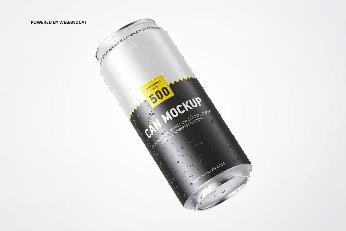 水滴效果图500毫升易拉罐外观设计效果图素材库精选 500ml Can Mockup with Water Droplets插图(5)