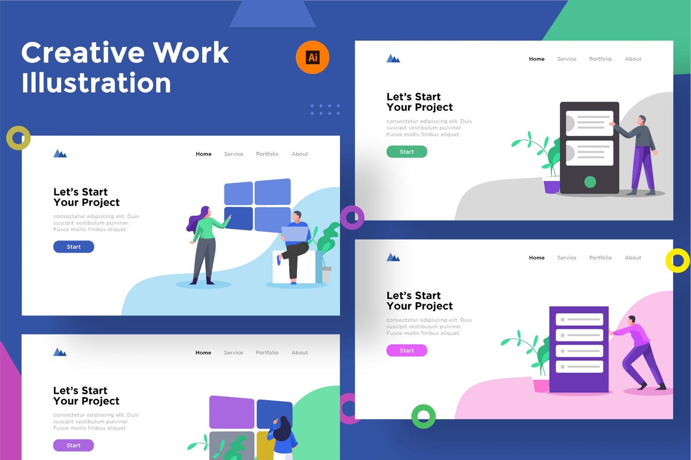 创意办公空间主题网站矢量插画素材 Creative Work Illustration for Website插图