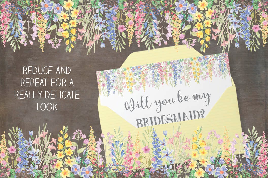 水彩手绘花卉边框&元素PNG素材 Field Flowers: Watercolor Border plus Elements插图(3)