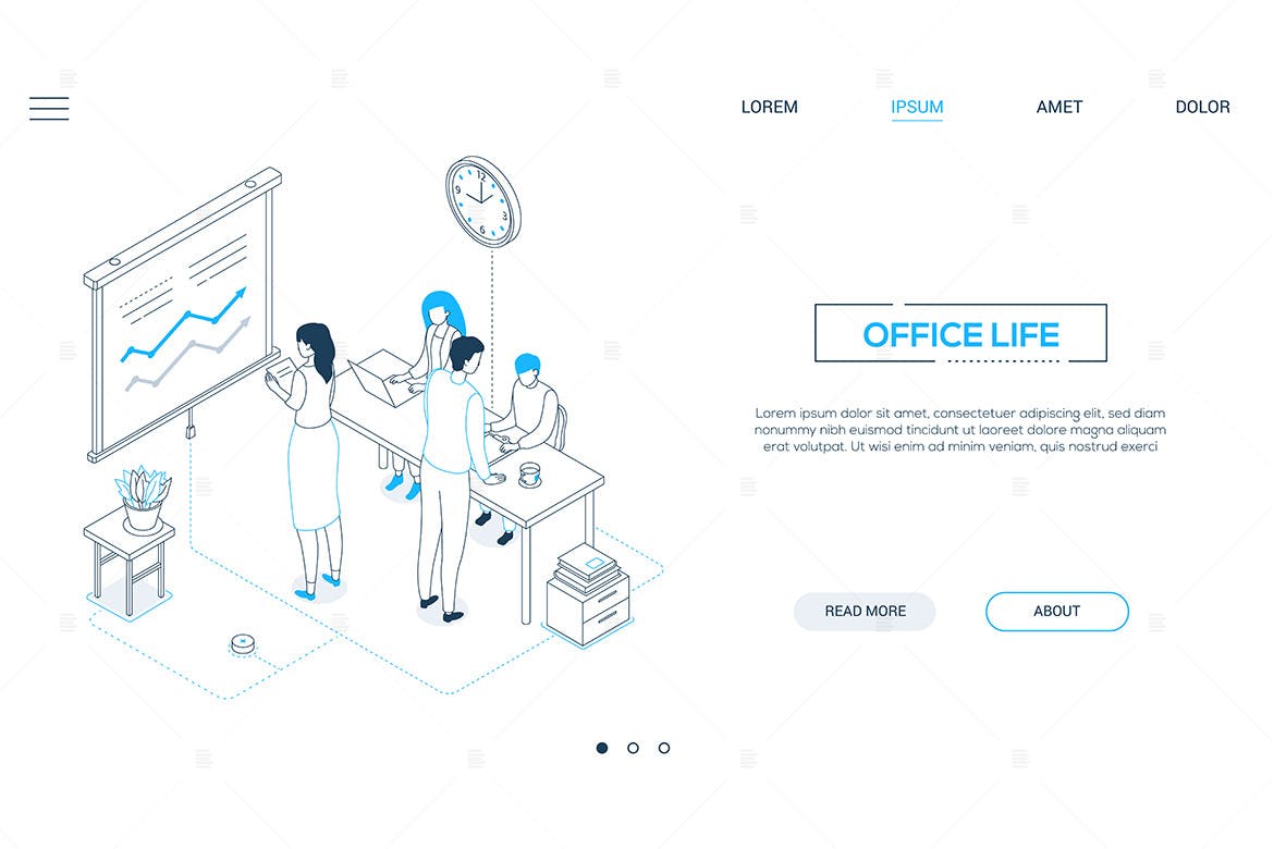 办公生活线条艺术设计风格网站Banner设计插画素材 Office life – line design style isometric banner插图(1)