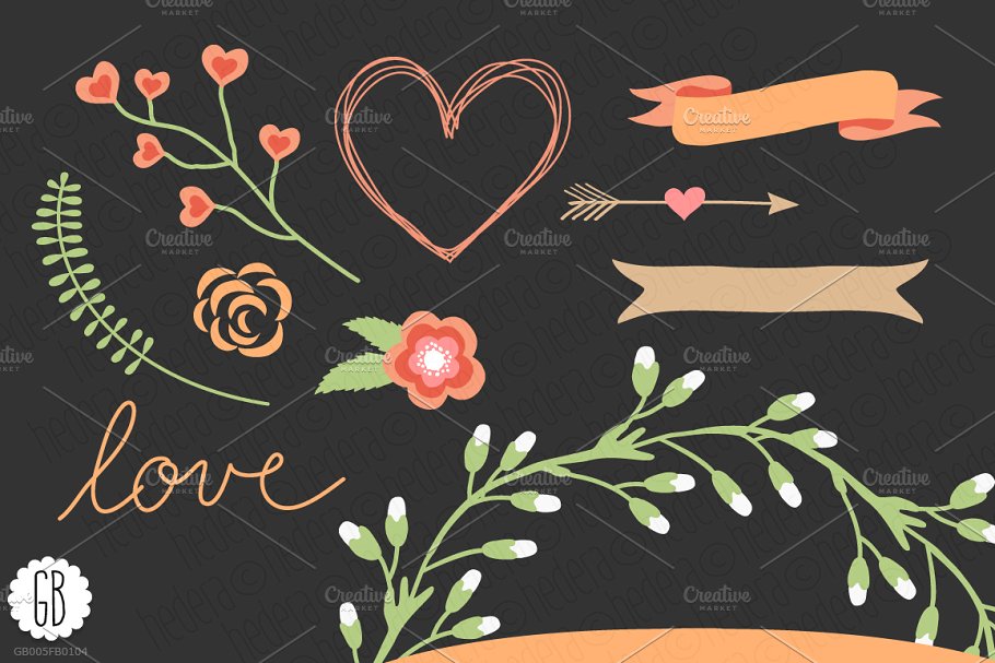 爱情花环玫瑰心形剪贴画 Love wreaths roses heart clip art插图(2)