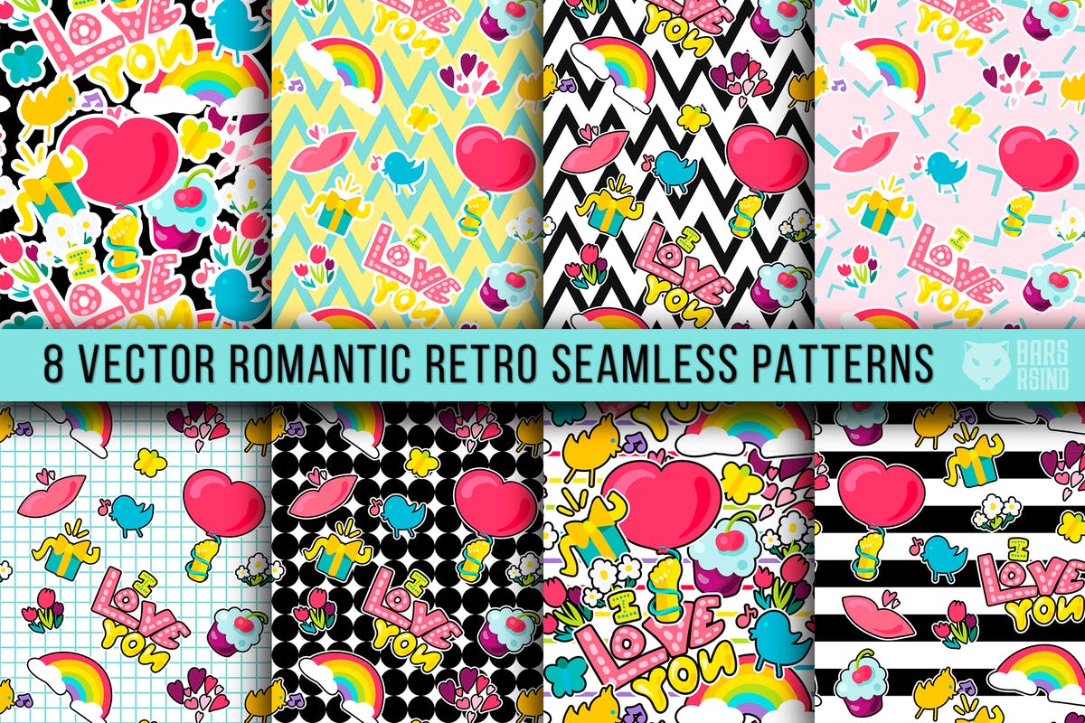 复古浪漫主题图案背景纹理 Retro Romantic Patterns插图