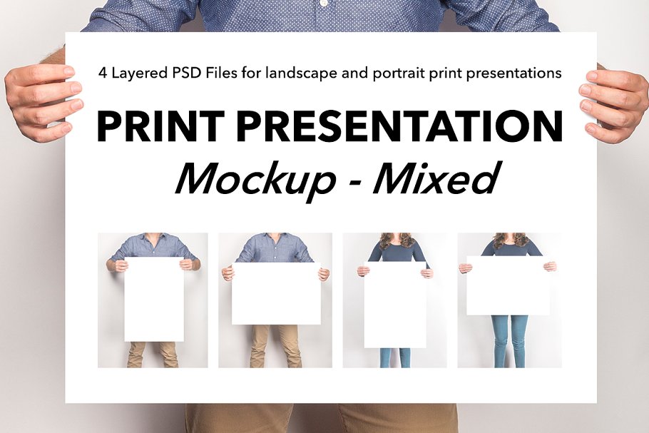 手持艺术作品展示样机模板 Mixed Artwork Presentation Mockup插图