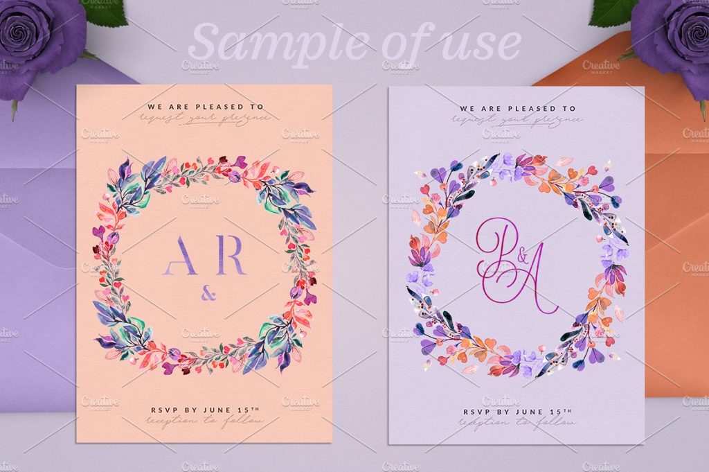 6款精致手绘紫罗兰色植物元素下载[psd,png]插图(1)