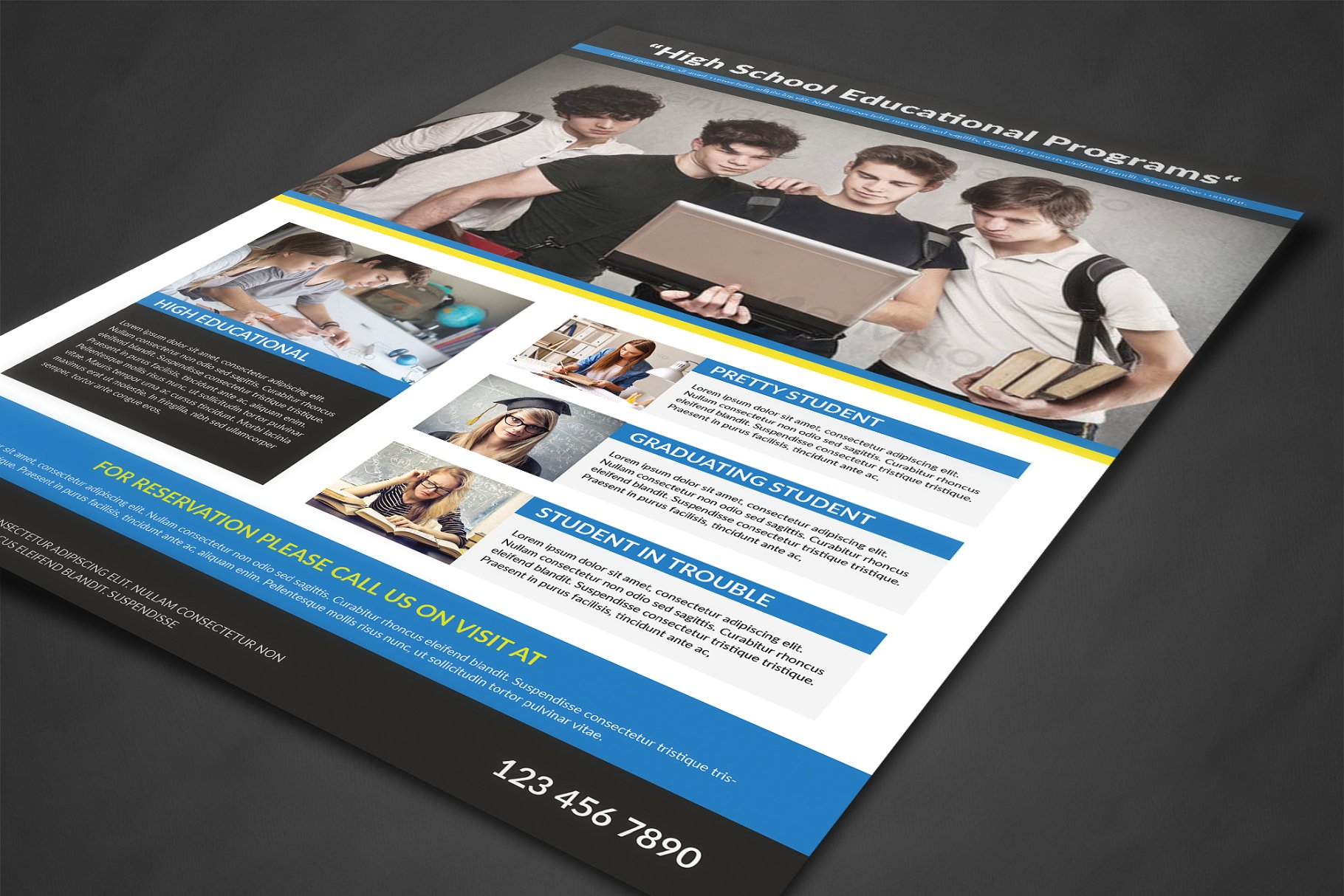 开学季教育机构单张印刷传单模板 High School Flyer Templates插图(1)