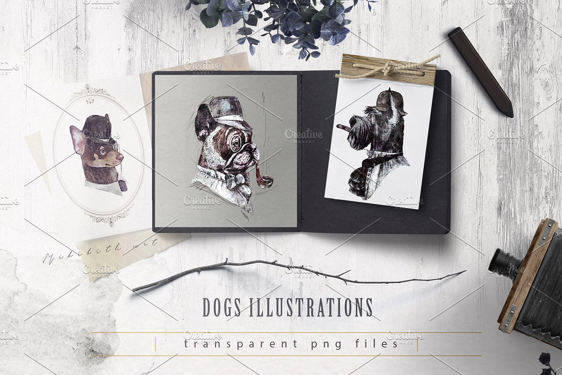 复古绅士小狗宠物形象设计素材包[1.21GB] GENTLEMAN DOGS SET插图(3)