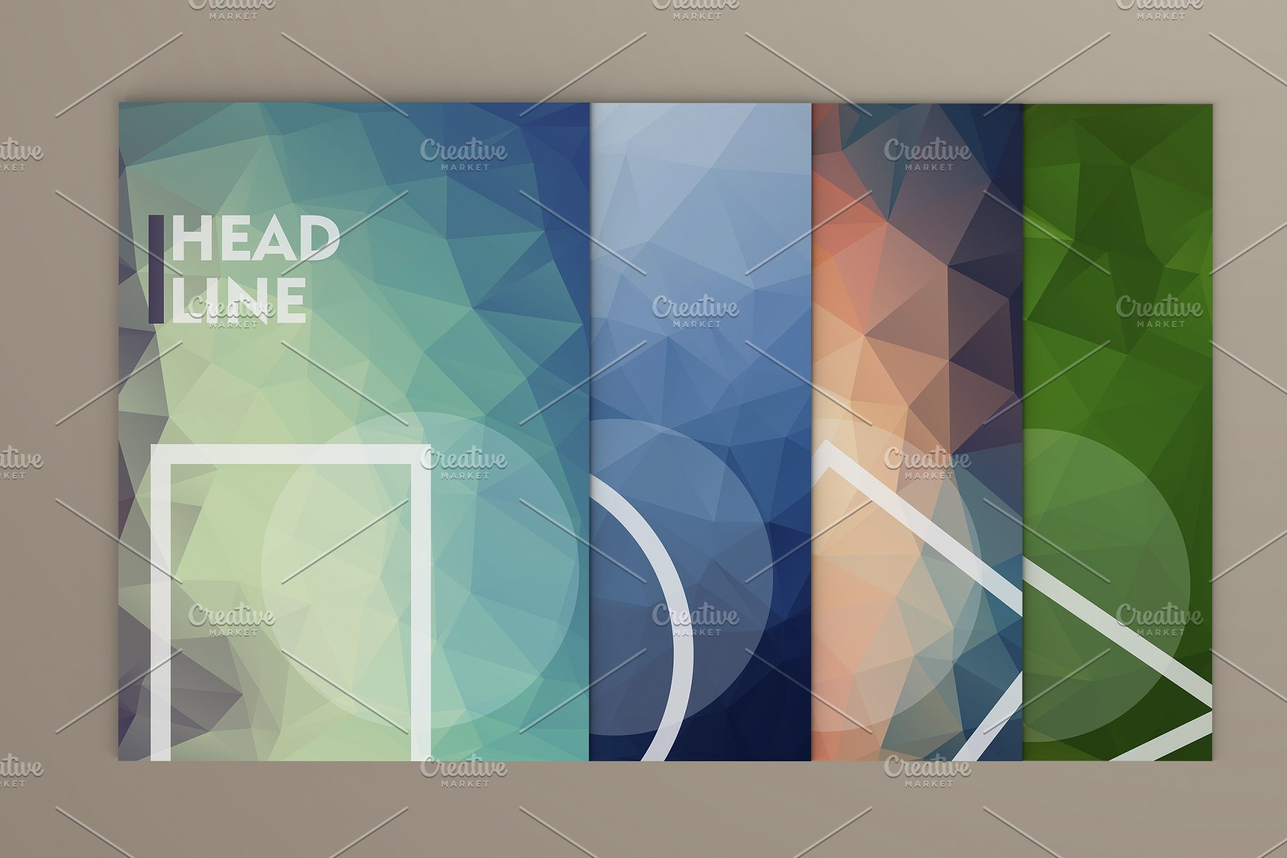 多色抽象多边形风格的精美小册子模板  Brilliant brochures in poli style插图(4)