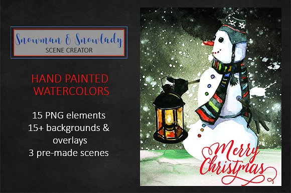 雪人圣诞水彩剪辑集 Snowmen Christmas Clipart Collection插图(1)