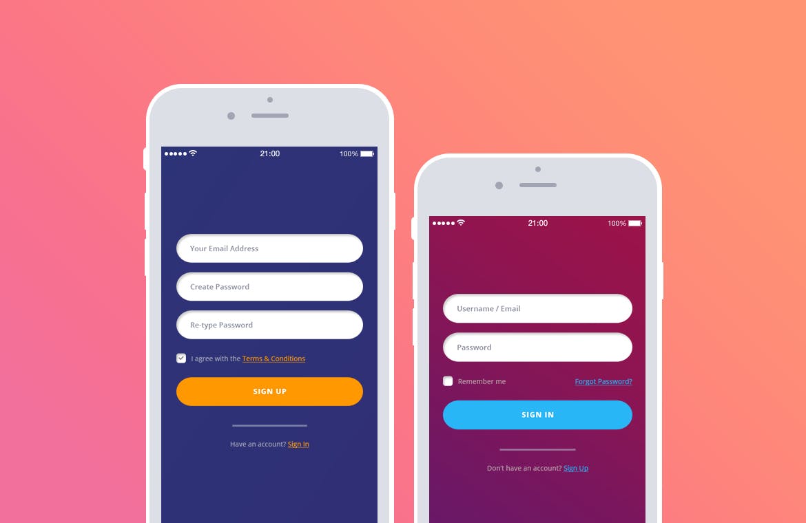 网站注册登录界面设计PSD模板v01 Sign Up / Sign In PSD Template V01插图(1)