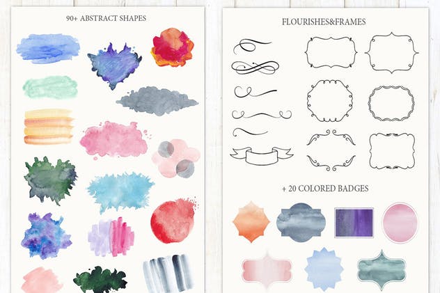 水彩插画/Logo设计素材包 Watercolor Logo Bundle. DIY插图(3)