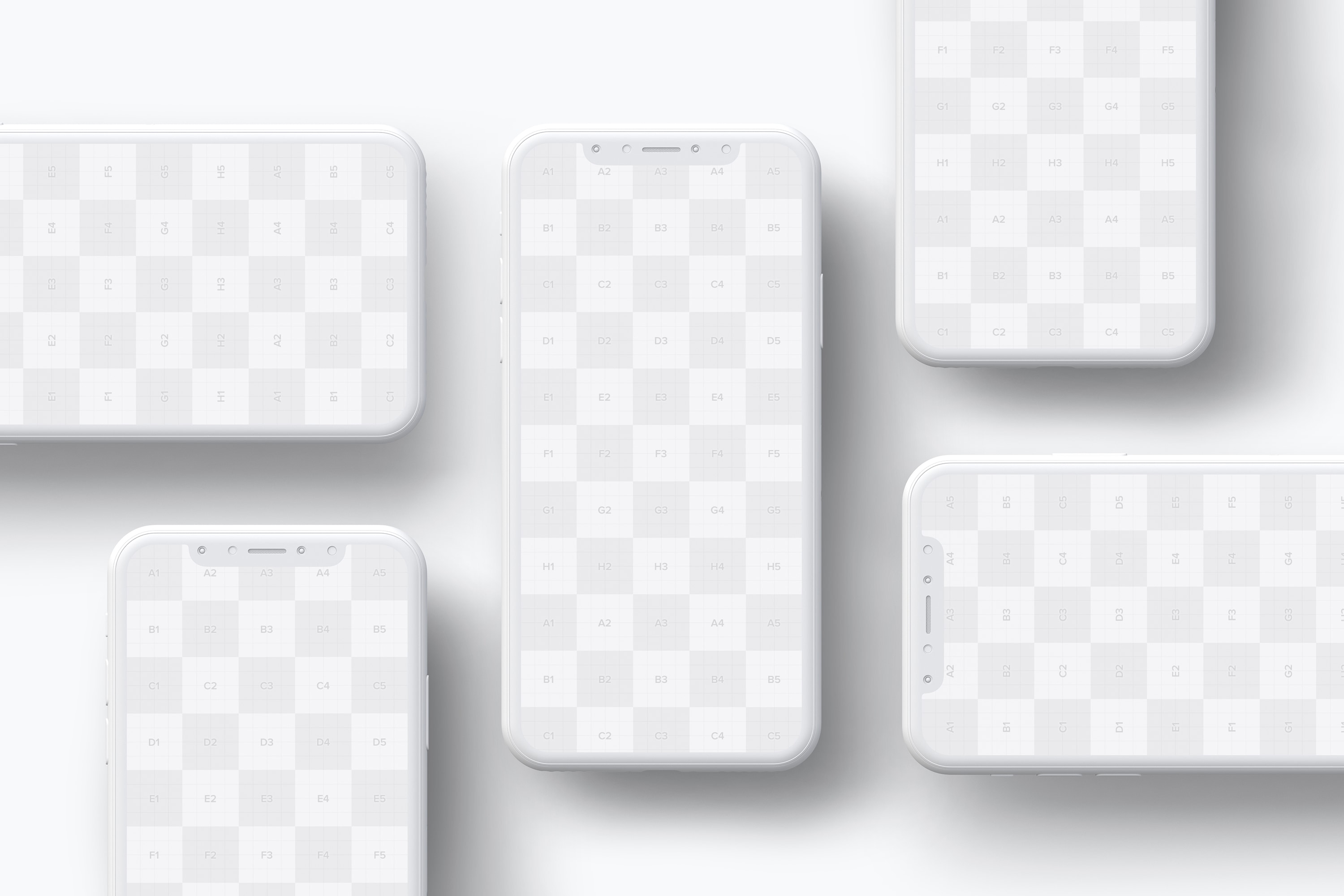 iPhone X智能手机屏幕界面设计多屏预览效果等距网格样机08 Clay iPhone X Mockup 08插图(4)