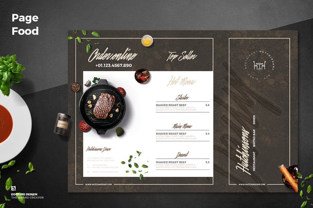 三折页西餐厅菜单设计模板 Trifold Restaurant Menu插图(1)