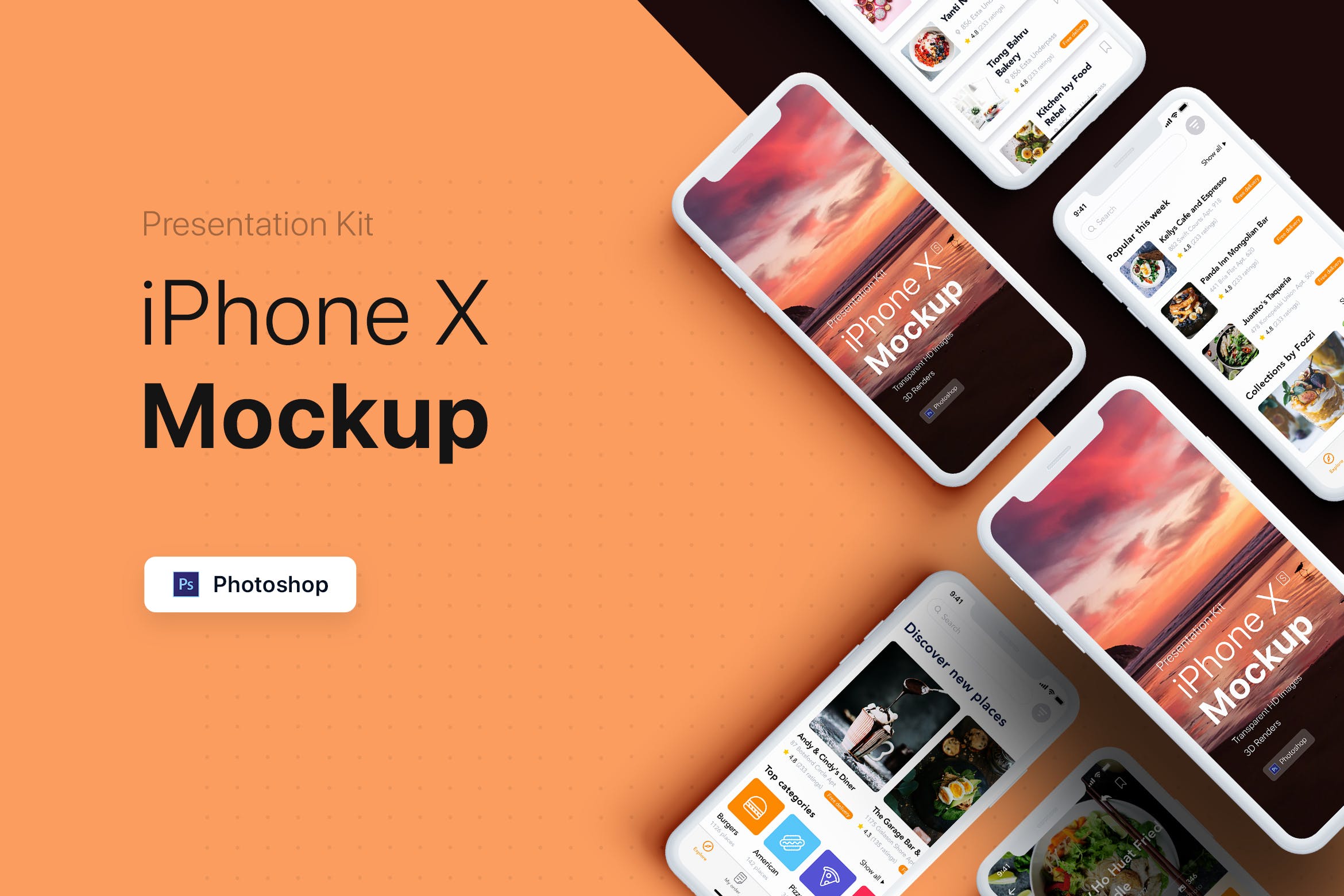 APP界面设计截图预览iPhone X手机样机模板v3 Presentation Kit – iPhone showcase Mockup插图