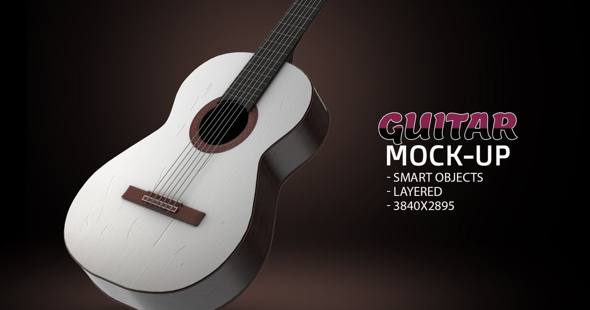 吉他产品外观设计效果图素材库精选模板v1 Guitar Face PSD Mock-up插图