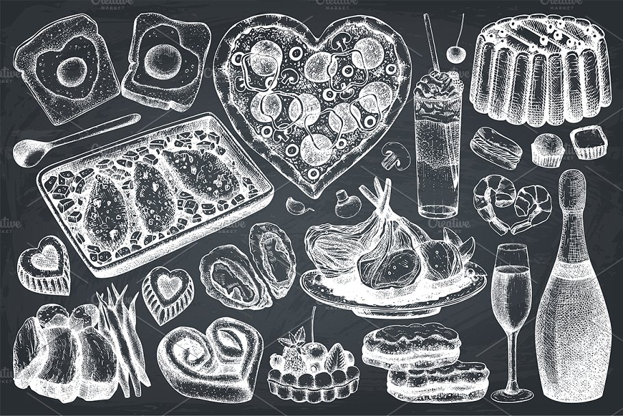 情人节主题西餐菜单模板 Vector Menu for Valentine’s Day插图(2)