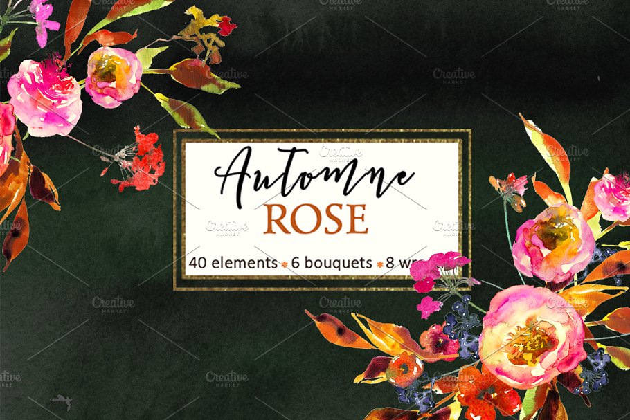 粉色红色花卉水彩剪贴画 Pink Watercolor Florals Clipart插图(2)