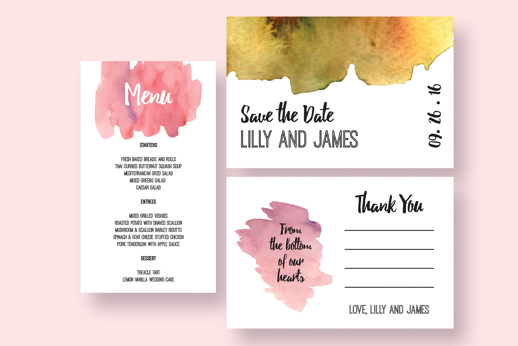 水彩纹理背景婚礼设计套件合集 Artsy Wedding Invitation Collection插图(2)