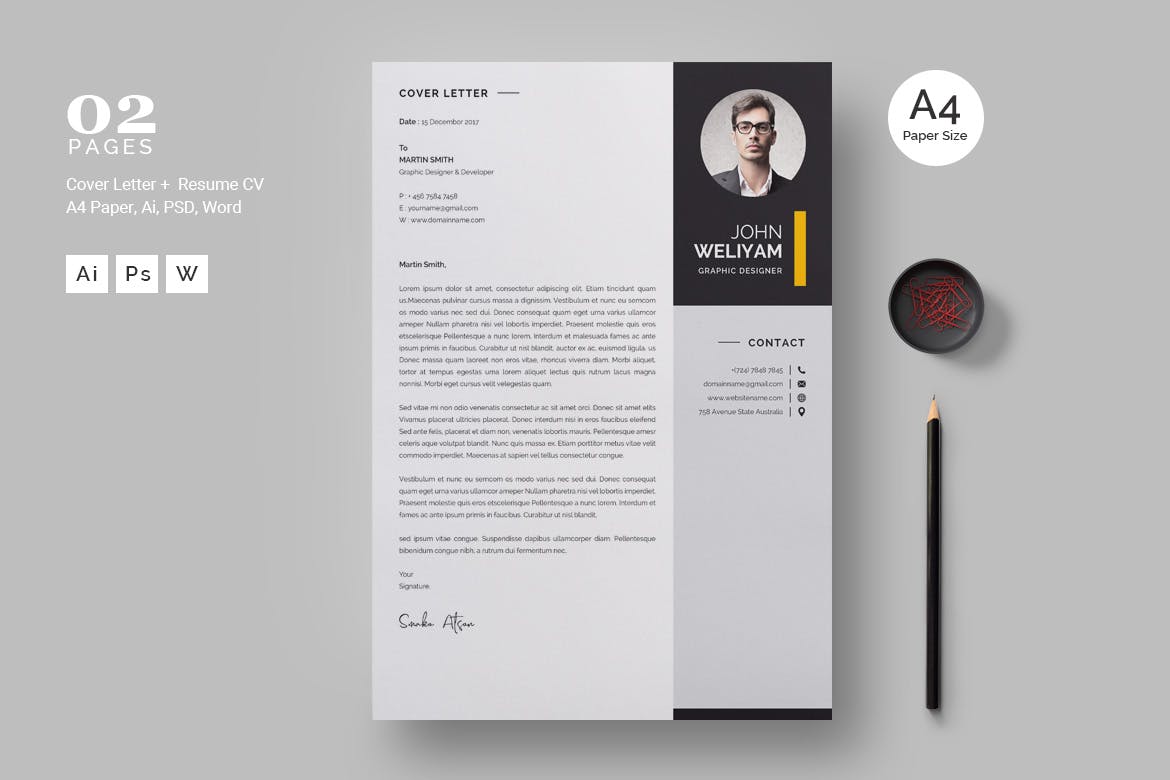 两列式现代设计风格设计师简历模板 Modern Resume / CV Template插图(2)