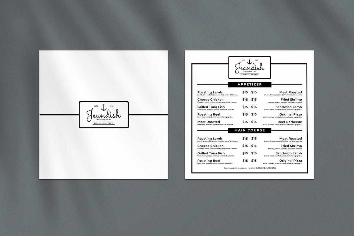 黑白配色西餐素材库精选菜单模板v08 Square Food Menu. 08插图(2)