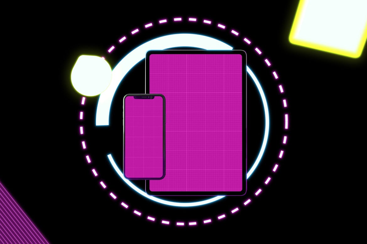 霓虹灯背景iPhone XS & iPad Pro样机模板 Neon iPhone XS & iPad Pro插图(8)