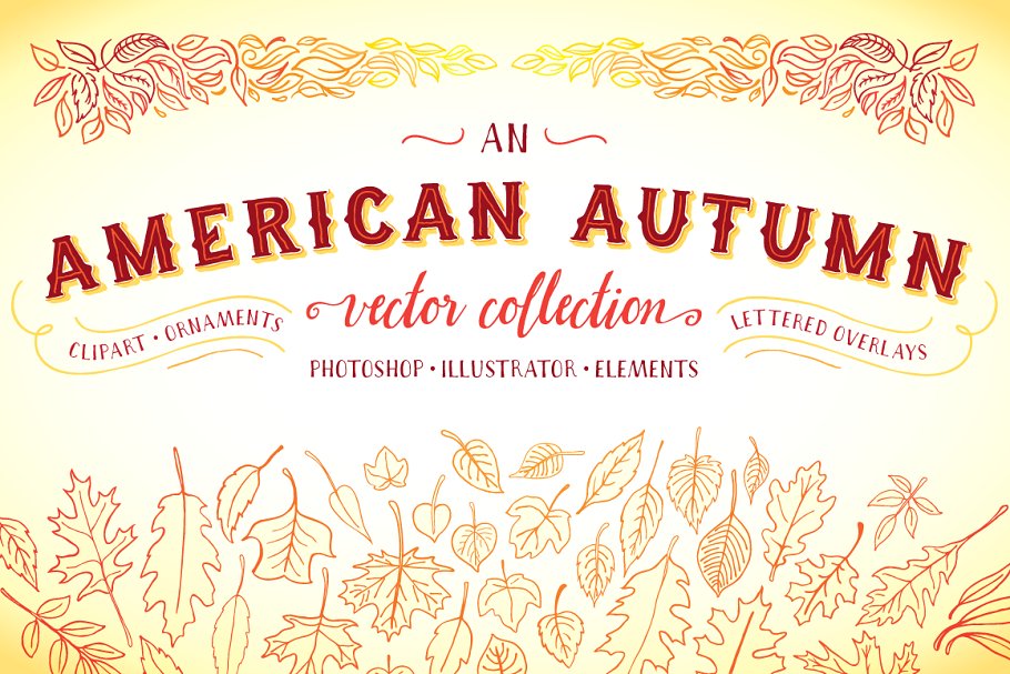 150+秋季插图和剪贴画元素 An American Autumn插图