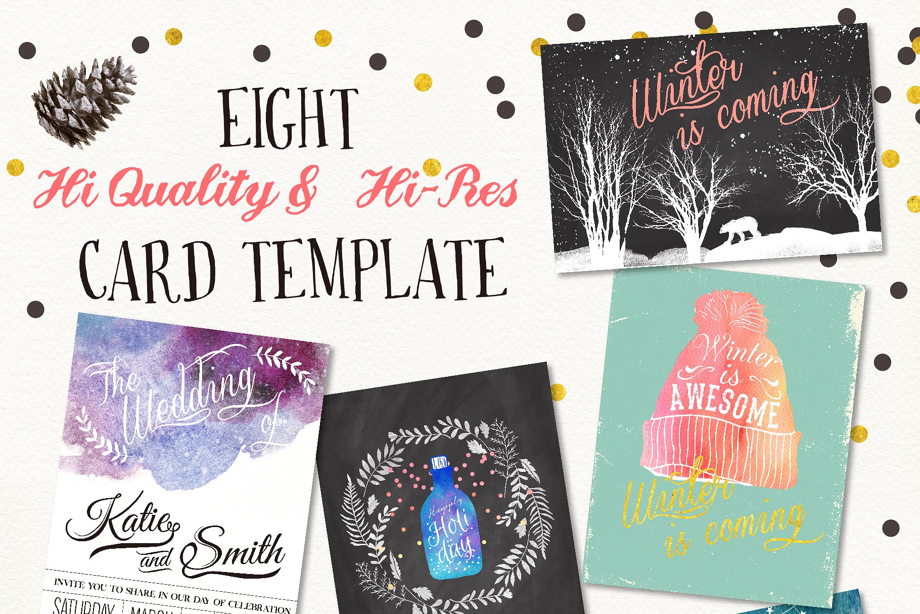 冬天圣诞节水彩设计元素（剪贴画、纹理&贺卡模板） Watercolor Winter collection插图(4)