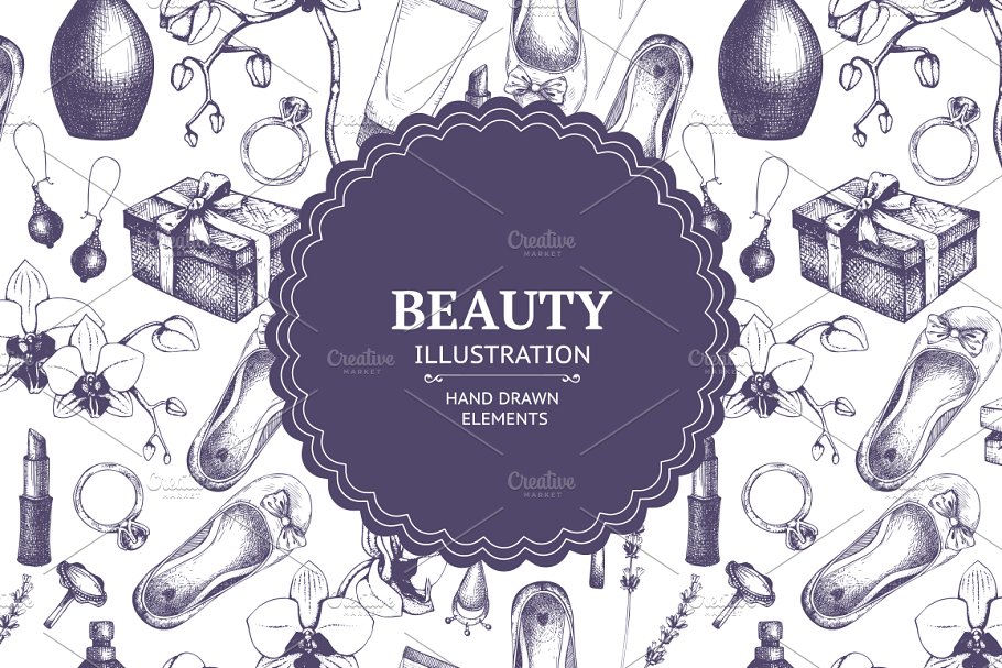 复古墨水手绘时尚女性单品插图Vector Beauty & Fashion Set插图(3)