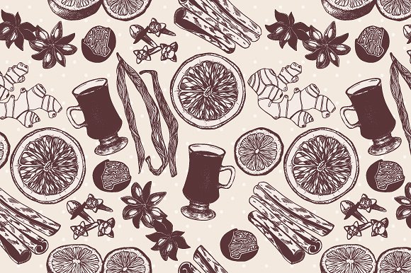 老式水墨手绘热葡萄酒矢量插图 Vintage Mulled Wine Collection插图(1)