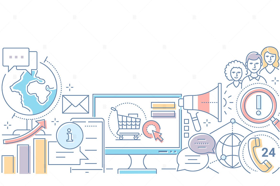 数字营销主题线条艺术风格矢量插画素材库精选 Digital marketing – line design style illustration插图