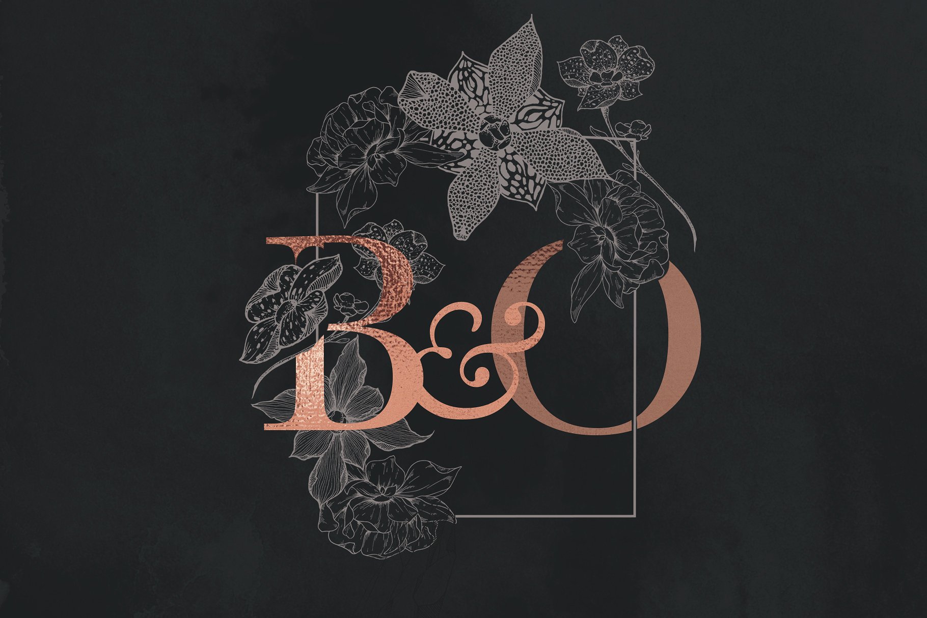 虚实结合黑色背景手绘矢量花卉图形素材 Black Orchid Illustration Set插图(6)