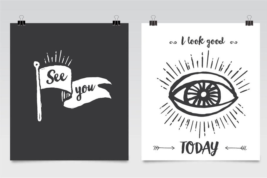 复古时尚墨水手绘风设计元素 Vintage hipster hand inked elements插图(3)