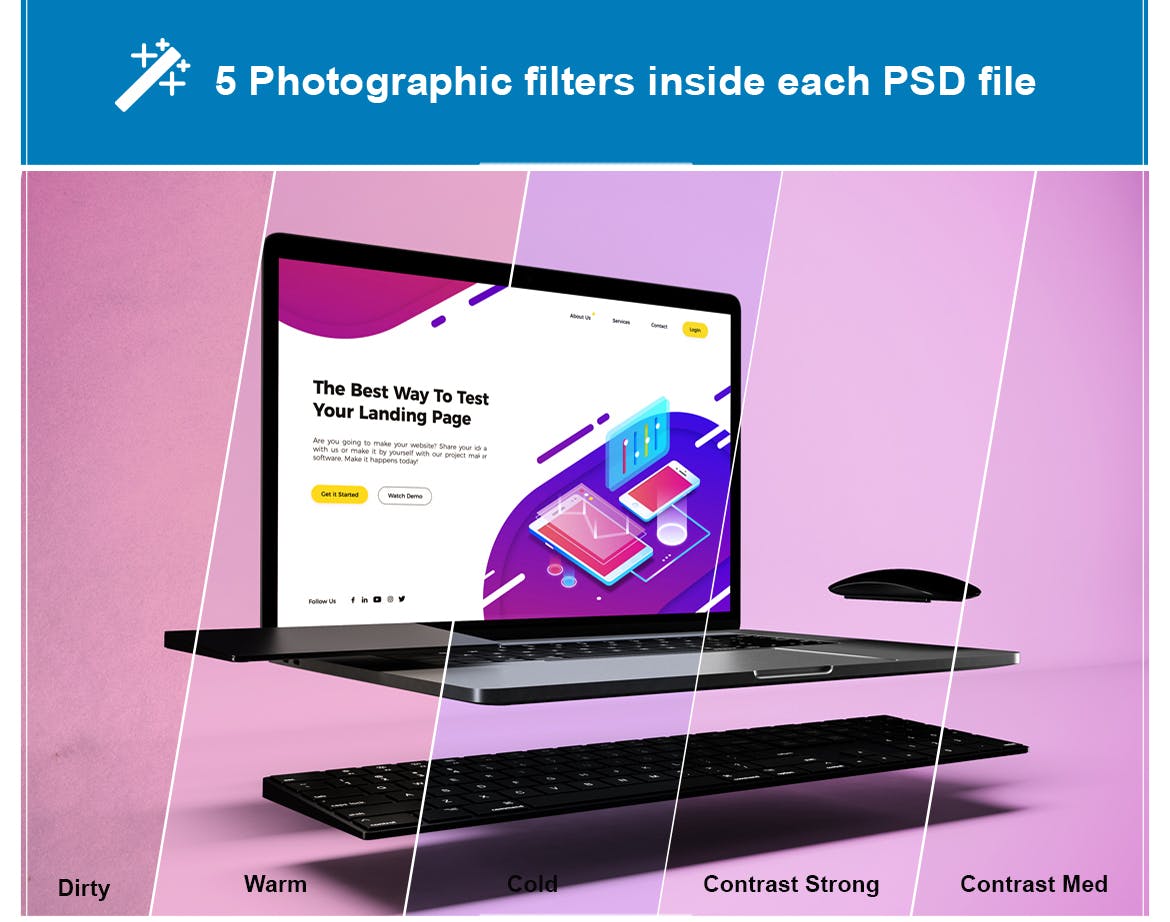 悬浮风格MacBook Pro笔记本电脑Web设计预览素材库精选样机v3 Macbook Pro Mockup V.3插图(1)