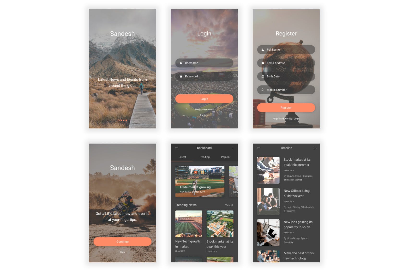 新闻资讯类APP应用UI设计套件PSD模板 Sandesh – News & Events Photoshop UI Kit插图(9)
