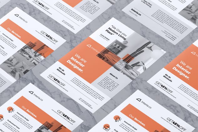 室内装修设计服务公司宣传传单设计模板v1 Interior Design Flyer Vol. 01插图(3)