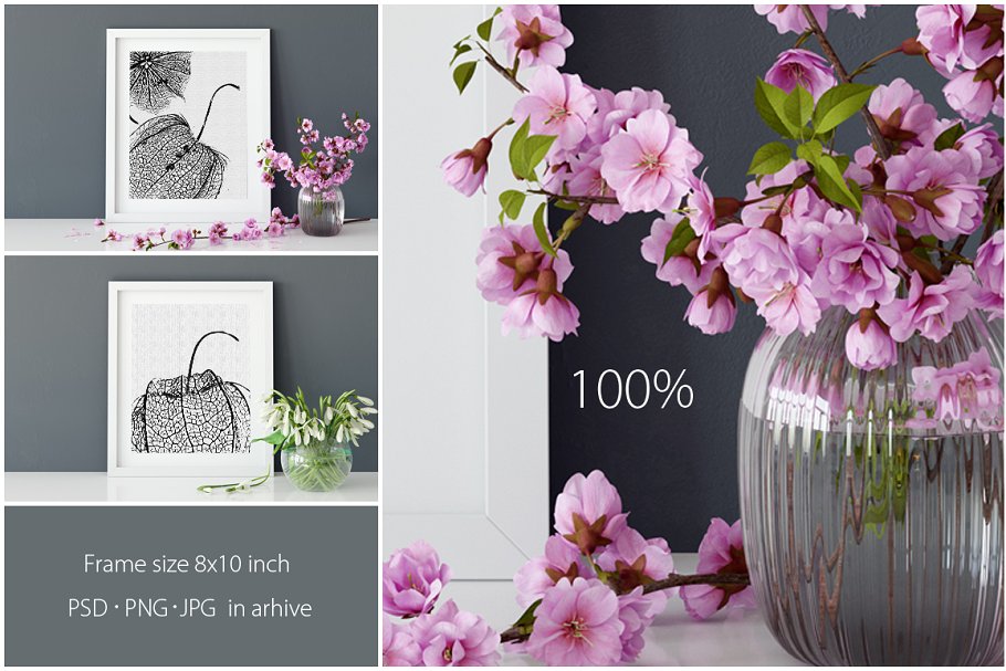 灰色背景画框相框样机 Frames Mockup 8×10 – PACK (Grey)插图(3)