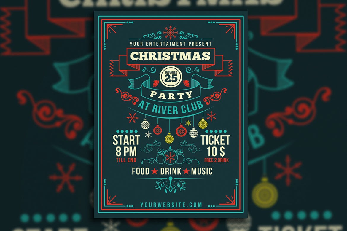 时尚高端新年圣诞节晚会装饰艺术风格的高品质海报宣传单DM设计模板插图(3)