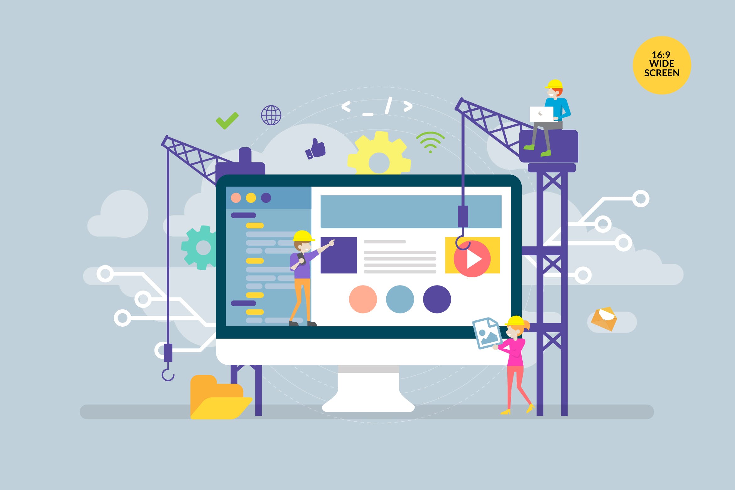 网站搭建矢量概念插画设计素材 Web Under Construction Vector Concept Illustration插图